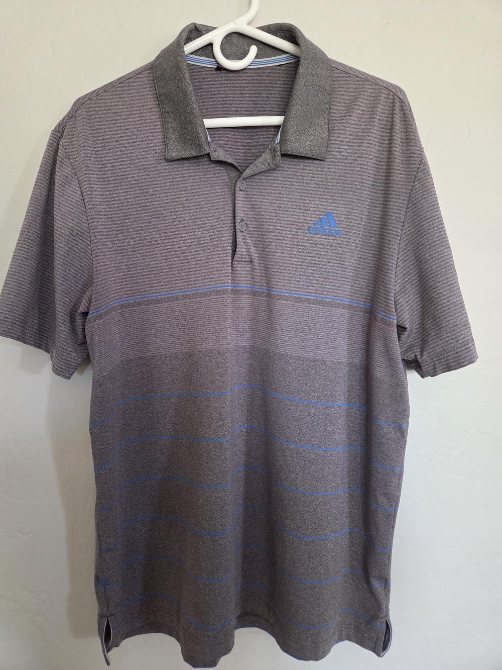 Adidas Men’s Gray Polo Shirt with Blue Accents